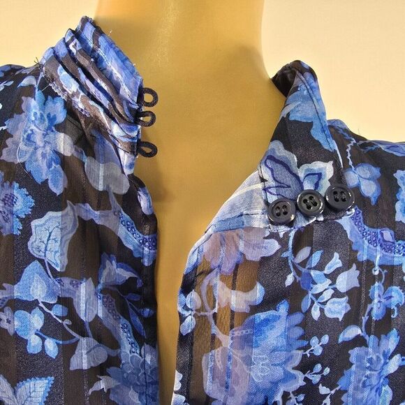 French Connection Cynthia Fauna Midnight Blue Blouse Womens Sz 8 Floral LS - Picture 7 of 12